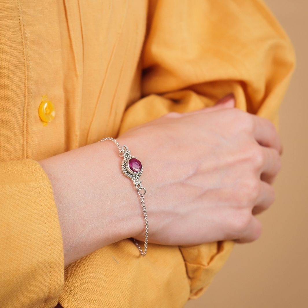 Dyed Ruby Round 925 Silver Bracelet