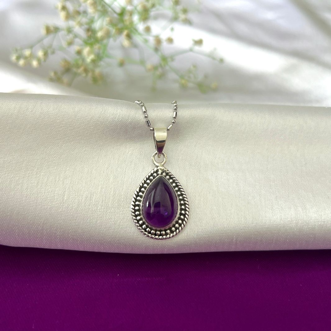 Amethyst Drop 925 Silver Earring & Pendant Set