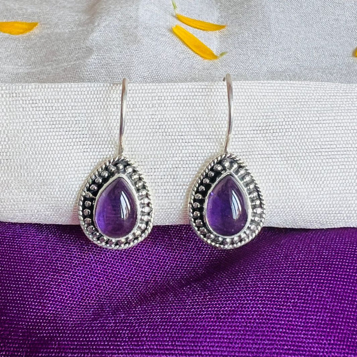 Amethyst 925 Silver Drop Shape Earrings