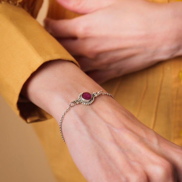 Spring Later. Ruby Photo Dyed Ruby Round 925 Silver Bracelet – The Spring Story