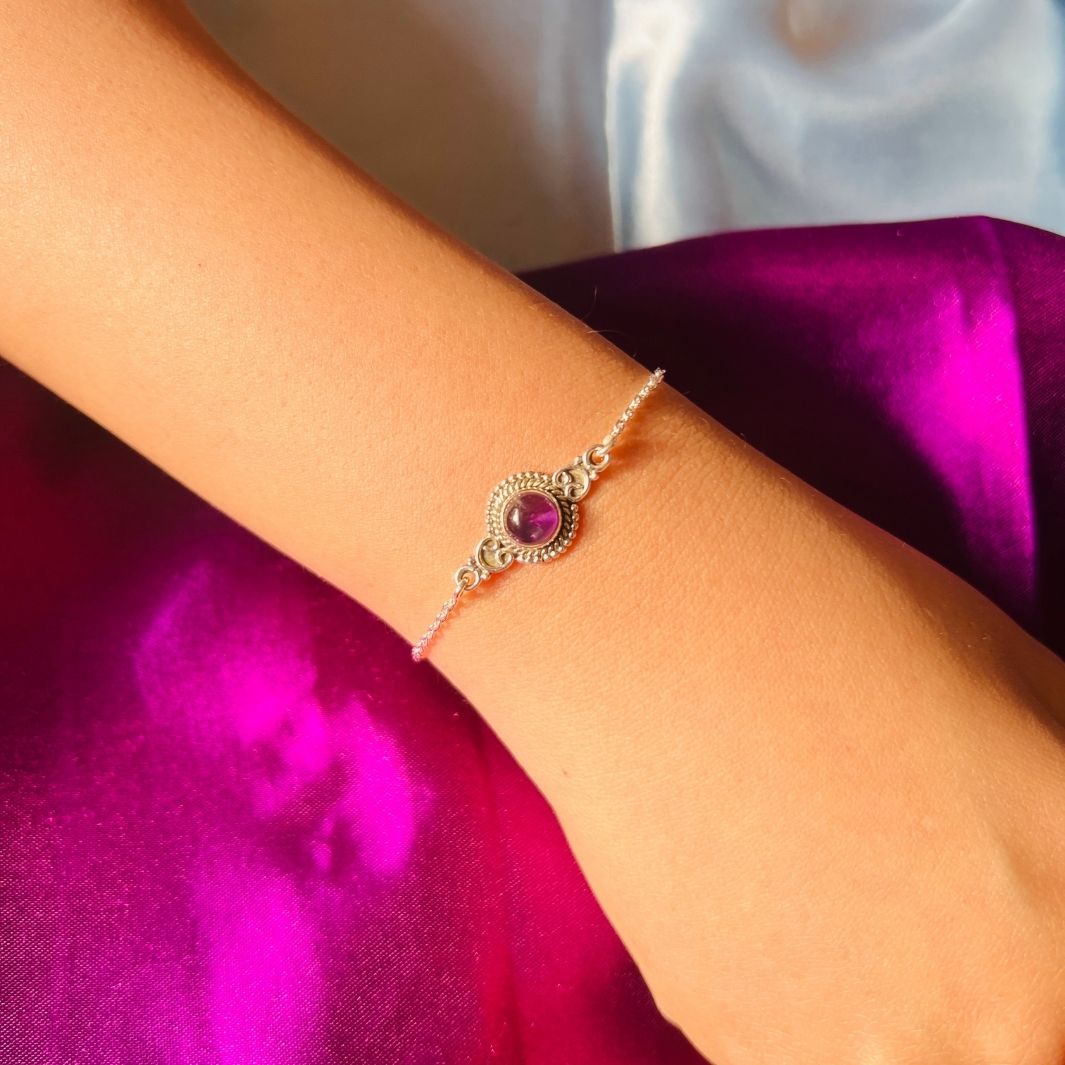 Amethyst Round 925 Silver Bracelet