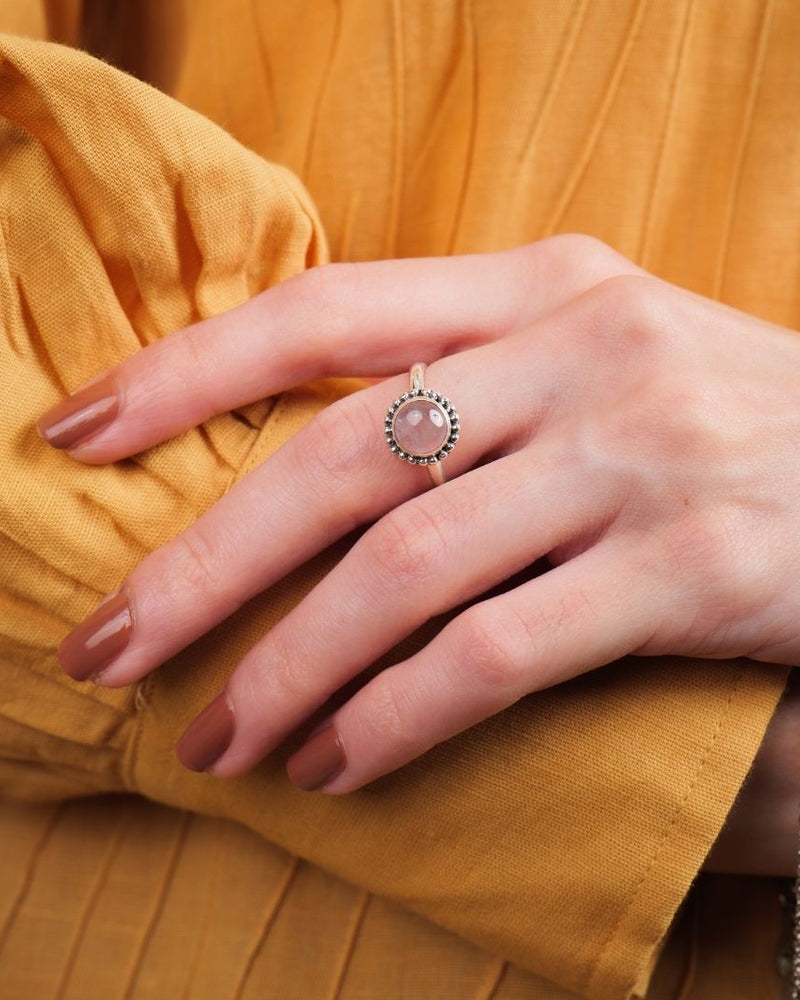 Rose Quartz 925 Silver Round Ring