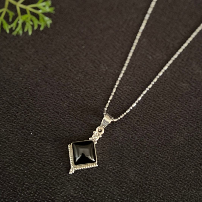 Black Onyx Diamond 925 Silver Pendant