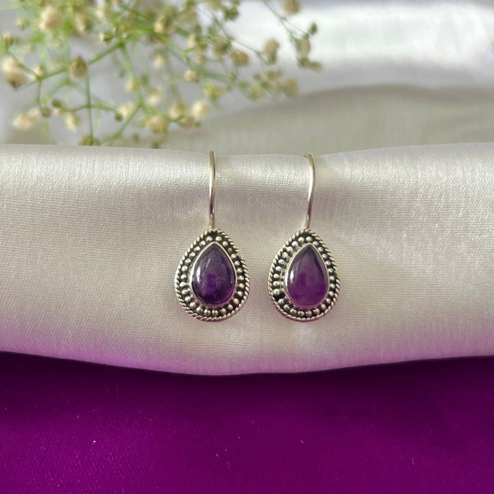 Amethyst 925 Silver Drop Shape Earrings