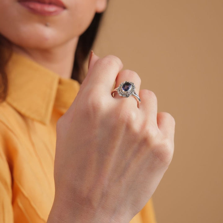 Iolite 925 Silver Flower Cut Ring