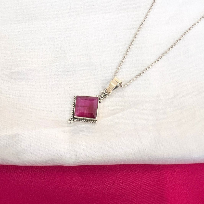 Dyed Ruby Diamond 925 Silver Pendant