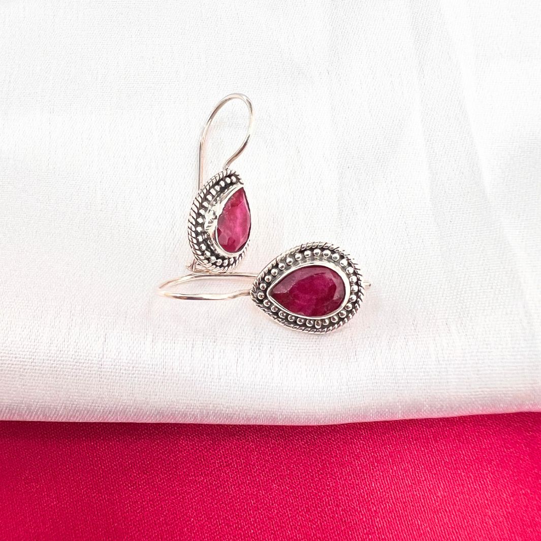 Dyed Ruby Drop Shape 925 Silver Earrings