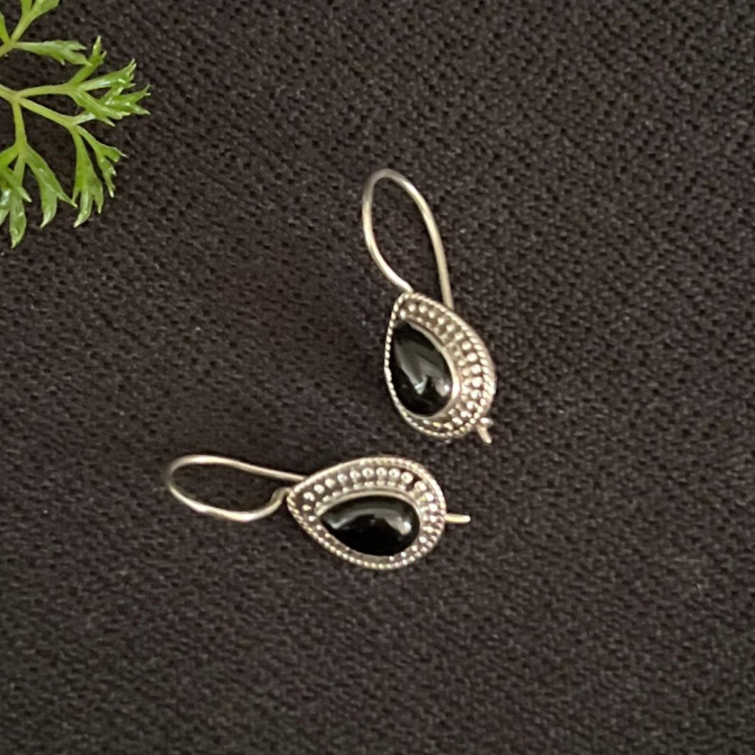 Black Onyx Drop 925 Silver Earrings