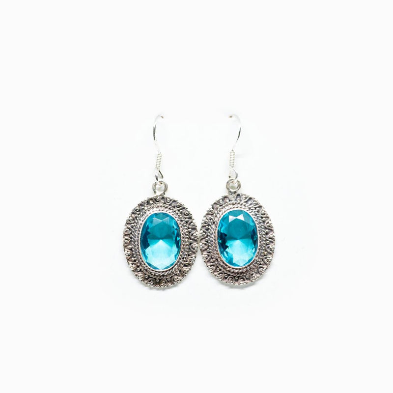 Blue Topaz 925 Silver Oval Earrings