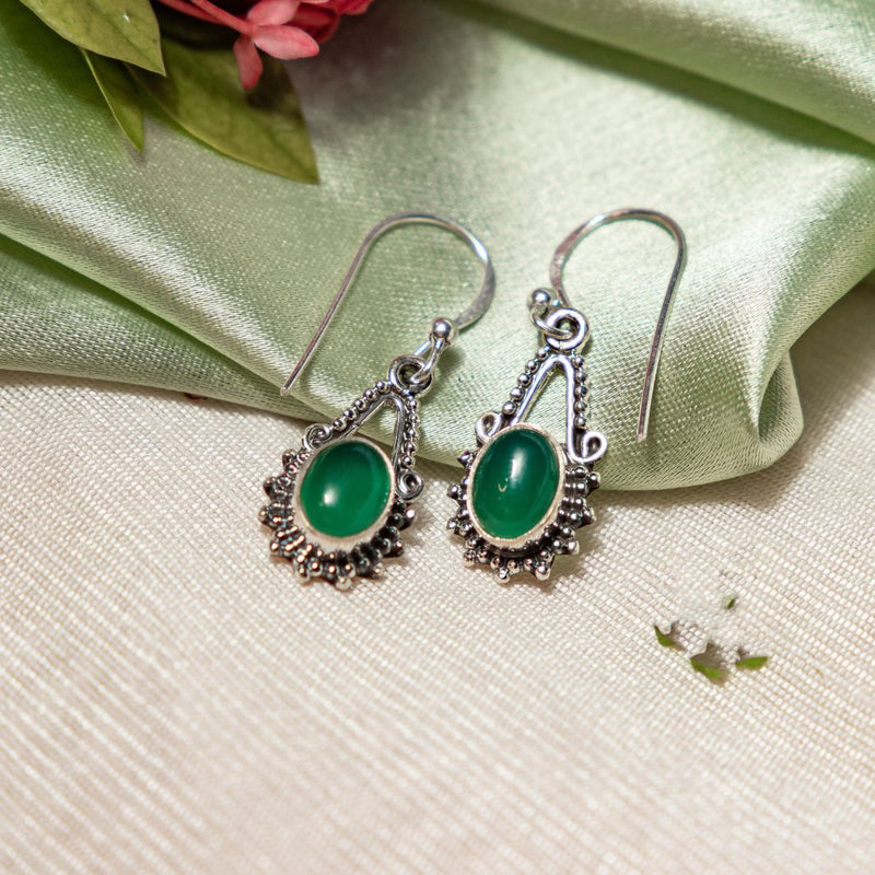 Green Onyx 925 Silver Hanging Earrings