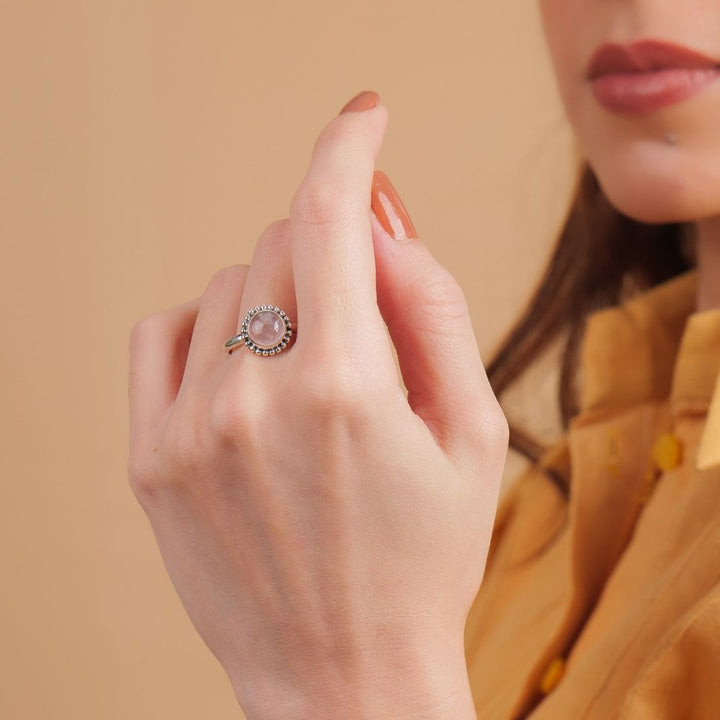 Rose Quartz 925 Silver Round Ring