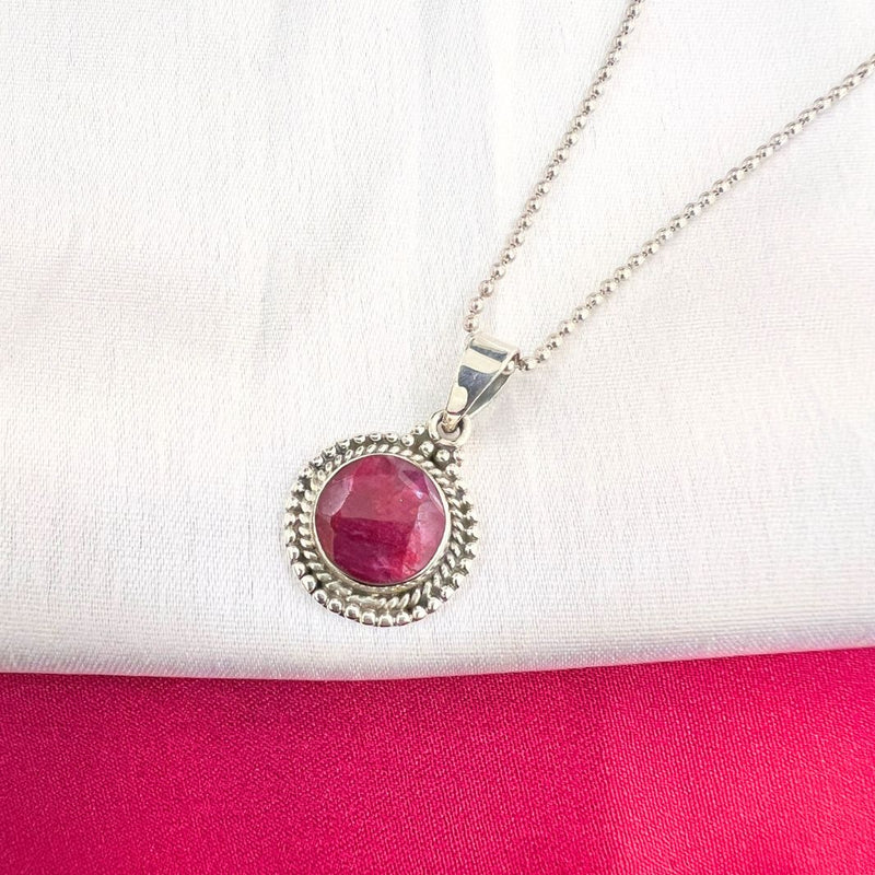 Dyed Ruby Round 925 Silver Pendant