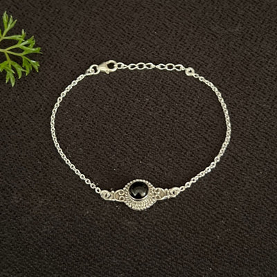 Black Onyx Round 925 Silver Bracelet