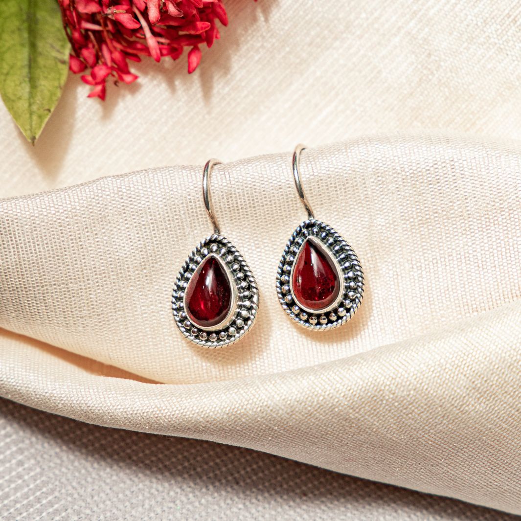 Garnet 925 Silver Drop Earrings