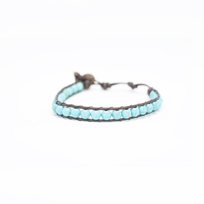Turquoise Leather & Bead Bracelet