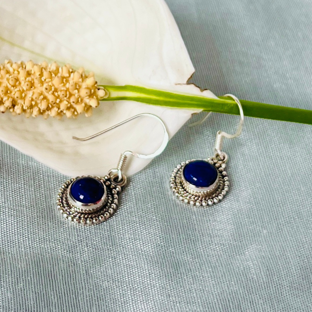 Lapis Round 925 Silver Earrings