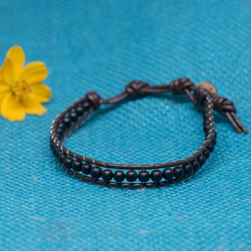 Brown-Black Leather & Bead Bracelet