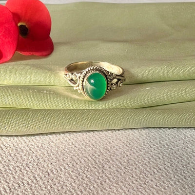 Green Onyx Oval 925 Silver Ring