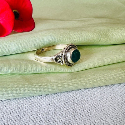 Green Onyx Round 925 Silver Ring