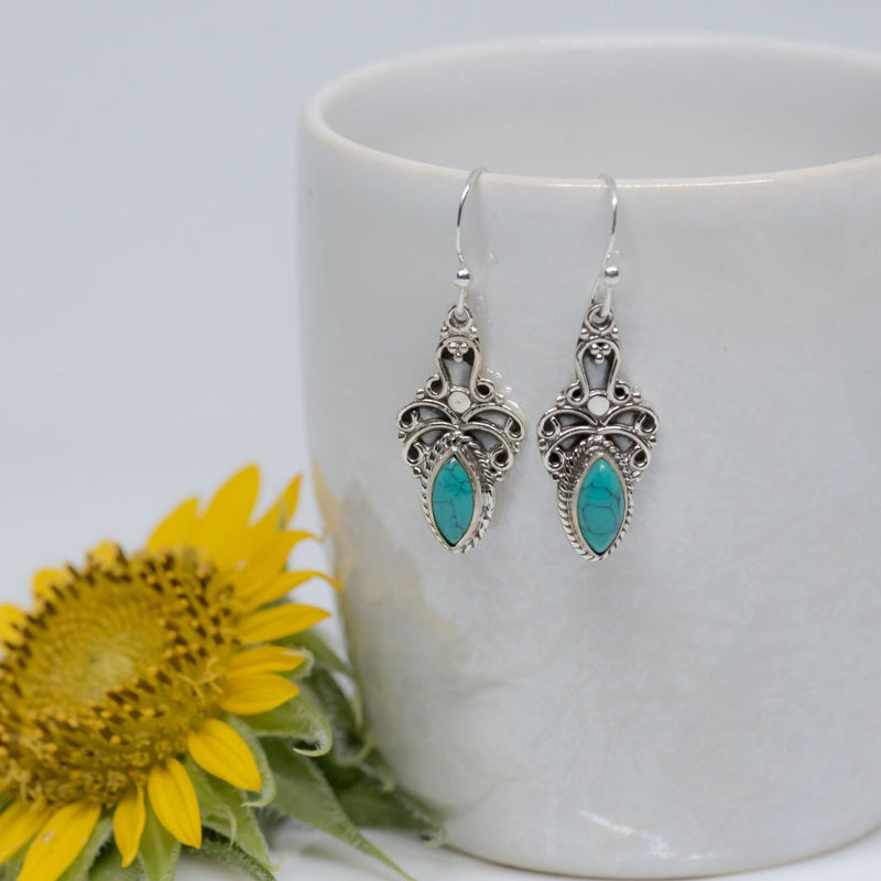 Turquoise 925 Silver Marquise Earrings