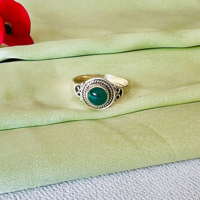 Green Onyx Round 925 Silver Ring
