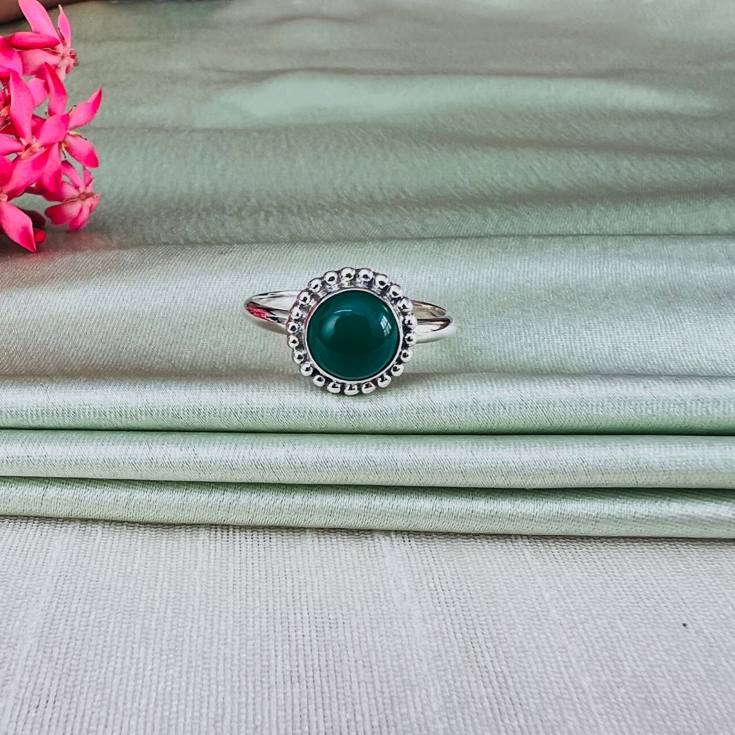 Green Onyx 925 Silver Round Ring