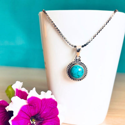 Turquoise Round 925 Silver Earring & Pendant Set