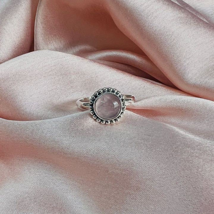 Rose Quartz 925 Silver Round Ring