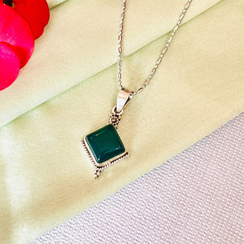 Green Onyx Diamond 925 Silver Pendant