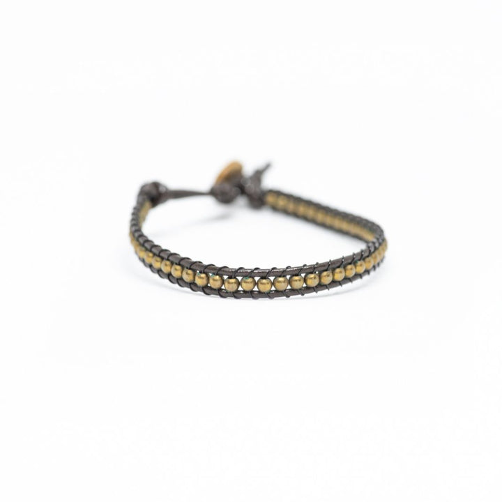 Black-Golden Leather & Bead Bracelet