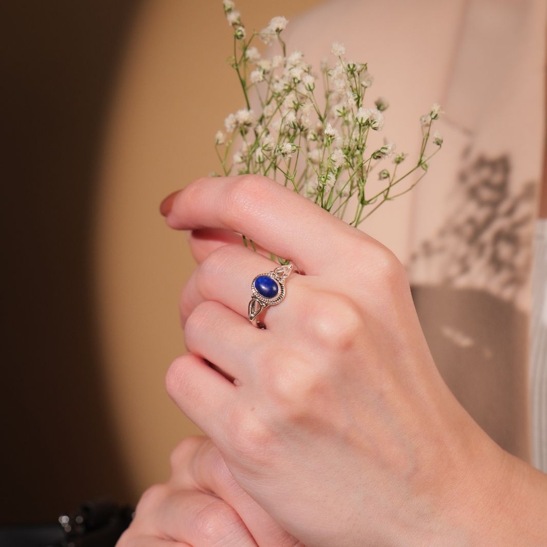 Lapis 925 Silver Oval Ring