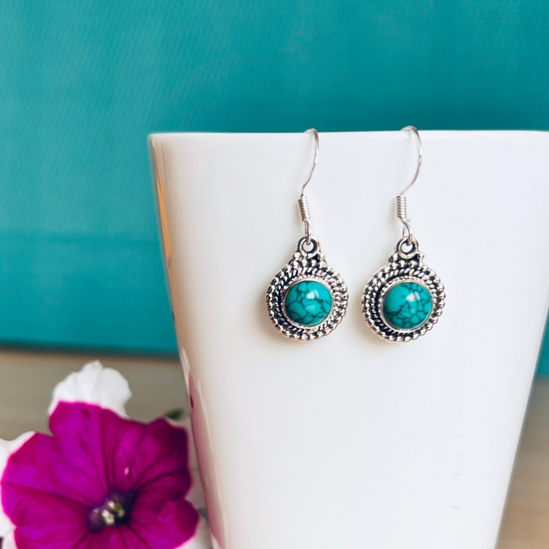 Turquoise Round 925 Silver Earrings