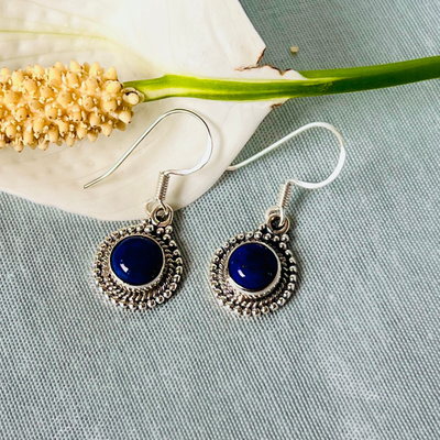 Lapis Round 925 Silver Earrings