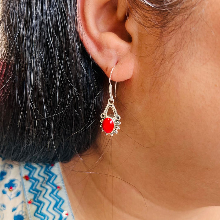Coral Hanging 925 Silver Earring