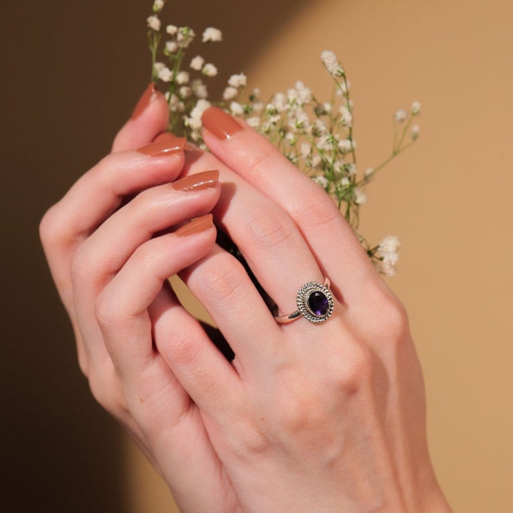 Amethyst 925 Silver Cut Ring