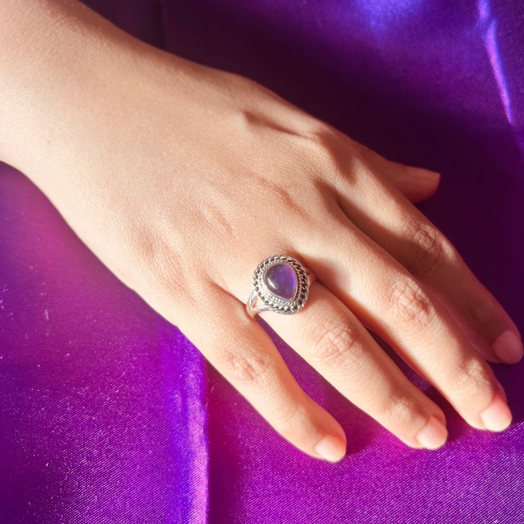 Amethyst 925 Silver Drop Ring