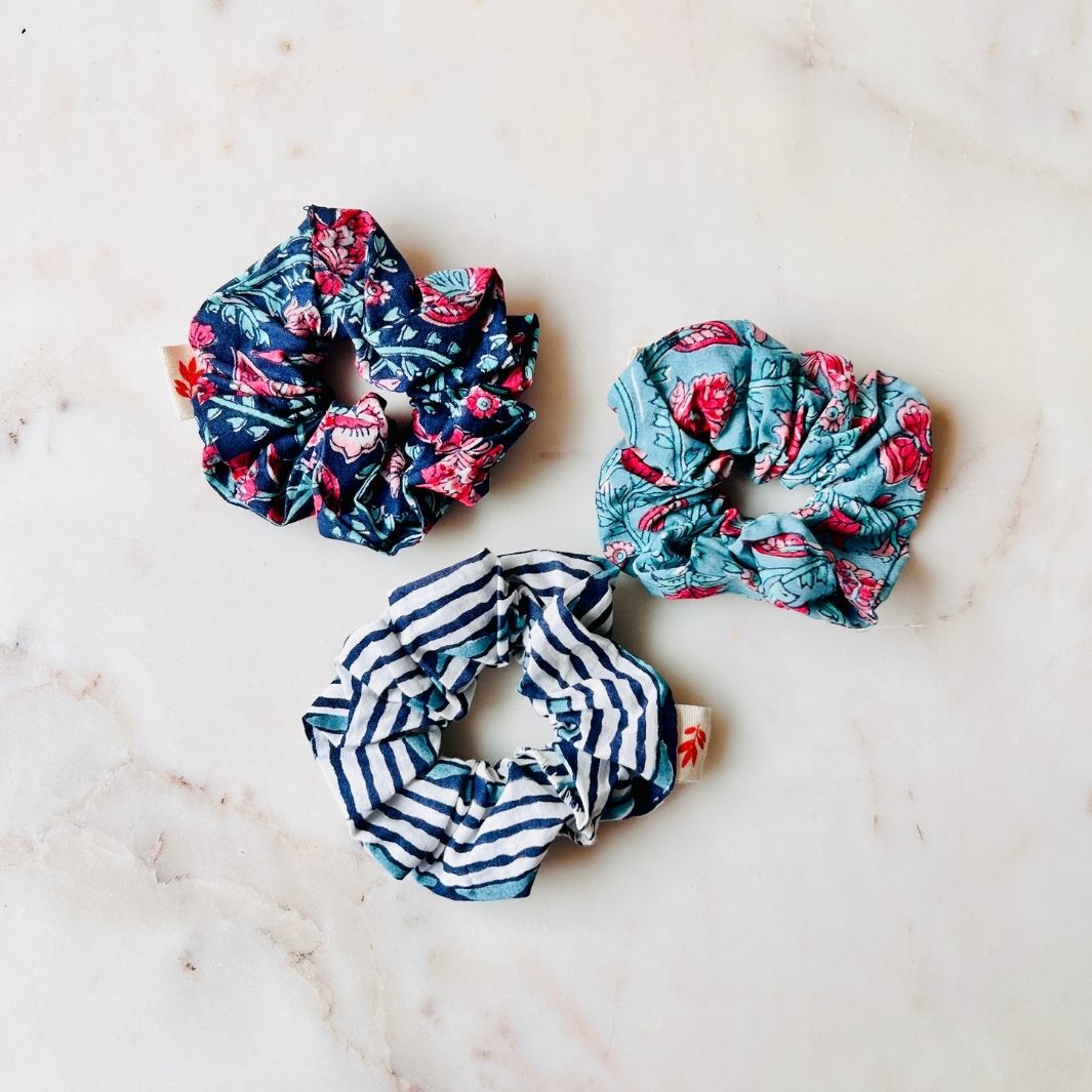 Handblock Print Cotton Scrunchies (Set of 3)