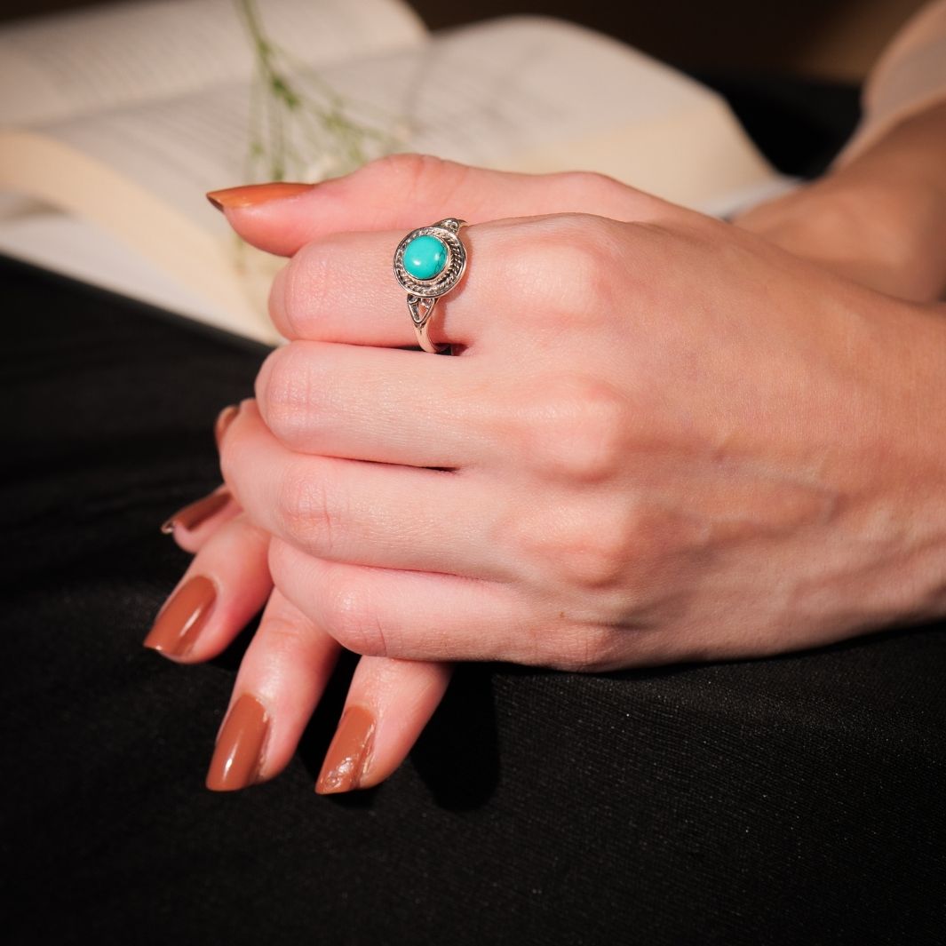 Turquoise 925 Silver Round Ring