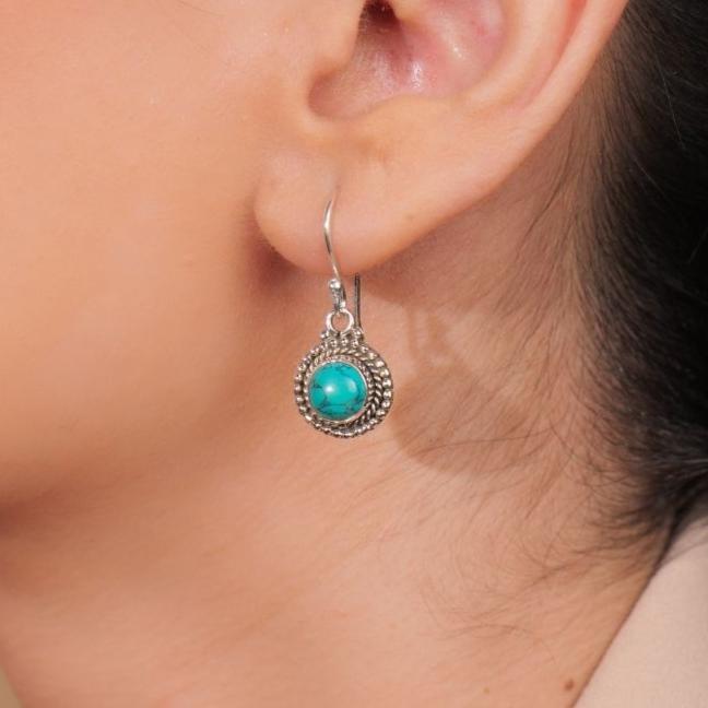 Turquoise Round 925 Silver Earrings