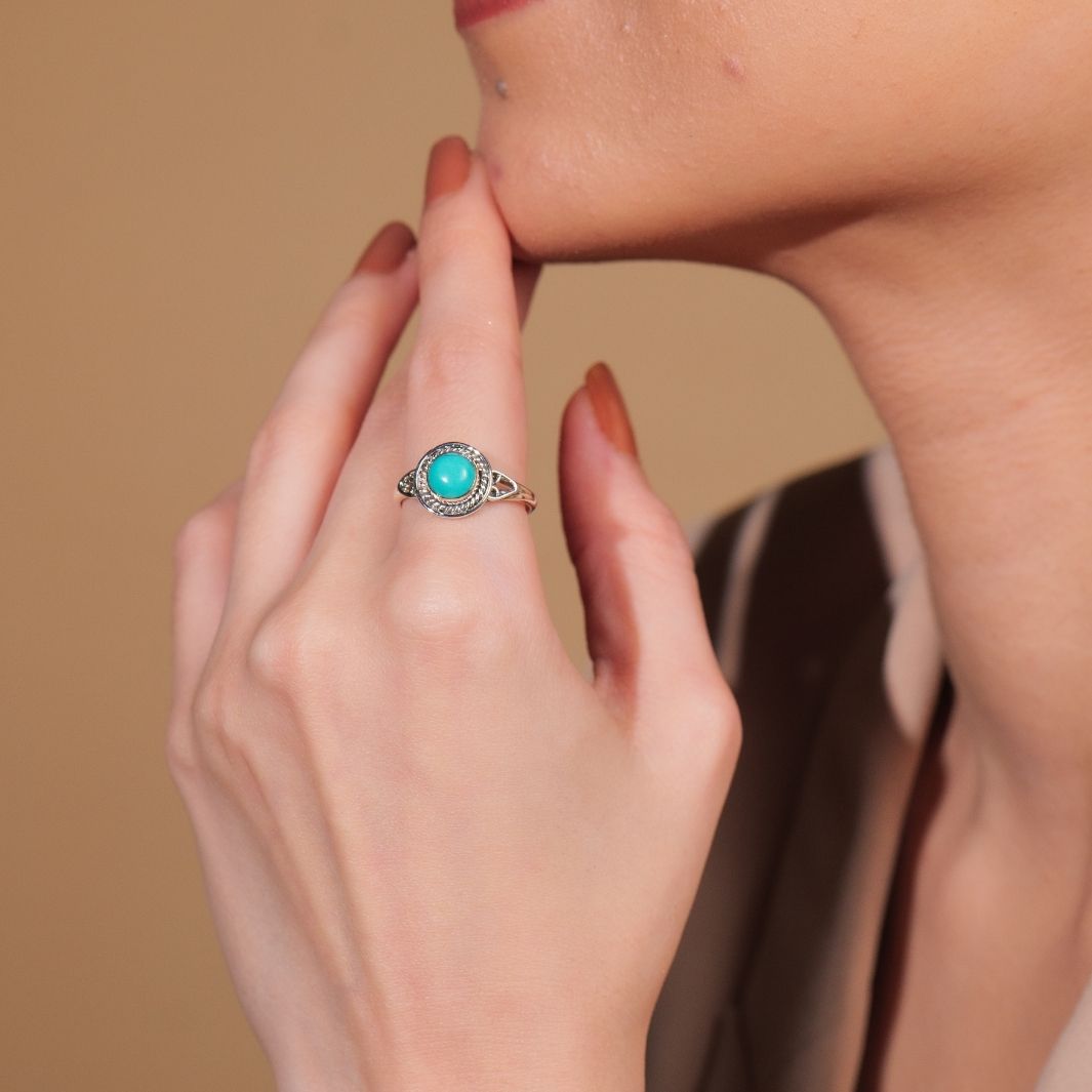 Turquoise 925 Silver Round Ring