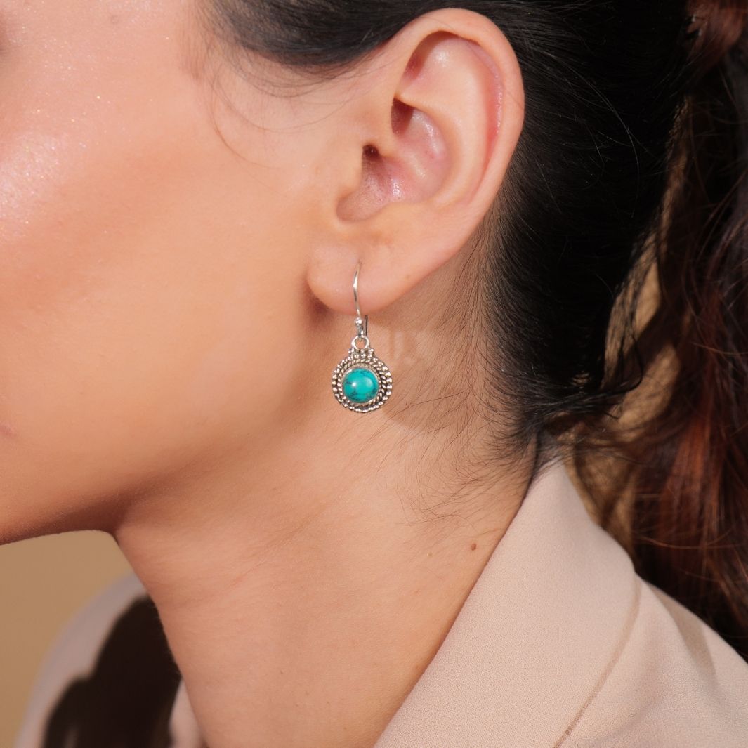 Turquoise Round 925 Silver Earrings