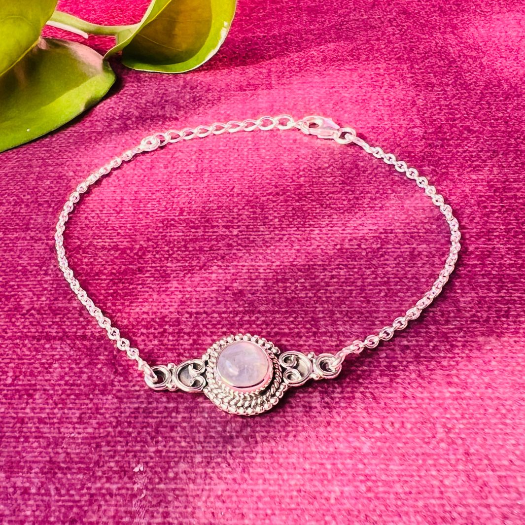 Moon Stone Round 925 Silver Bracelet