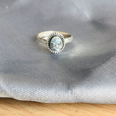 925 Silver Blue Topaz Cut Ring