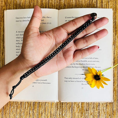 Black Leather & Bead Bracelet