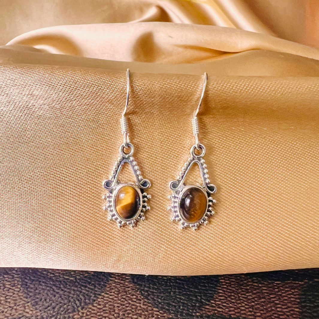 Tiger Eye Hanging 925 Silver Earrings