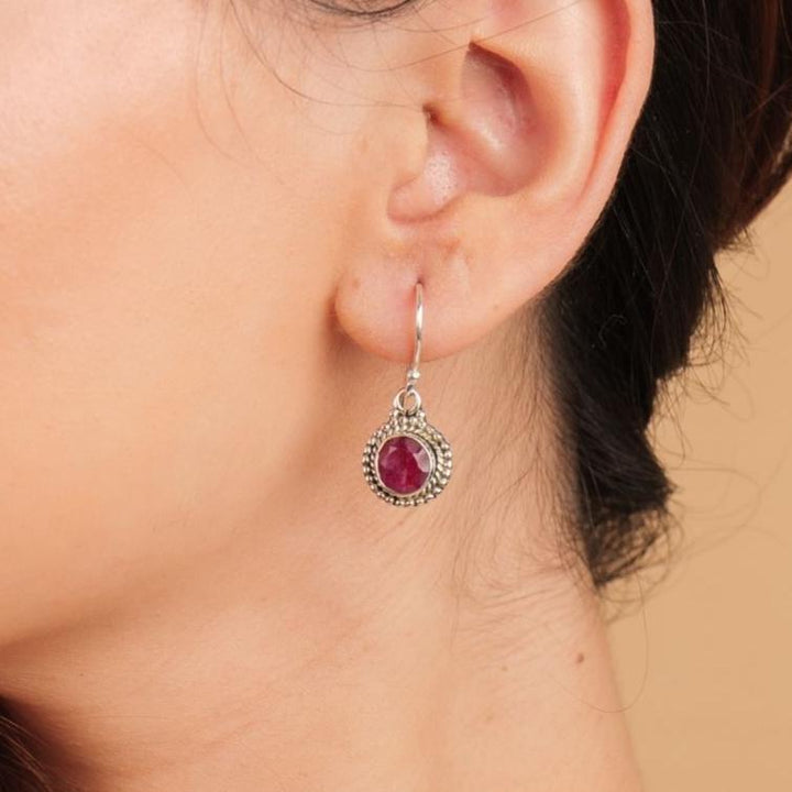 Dyed Ruby Round 925 Silver Earrings