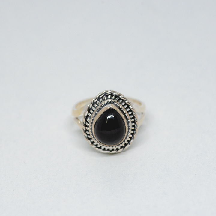 Black Onyx 925 Silver Drop Ring