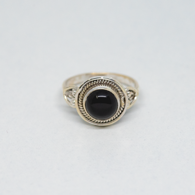 Black Onyx 925 Silver Round Ring
