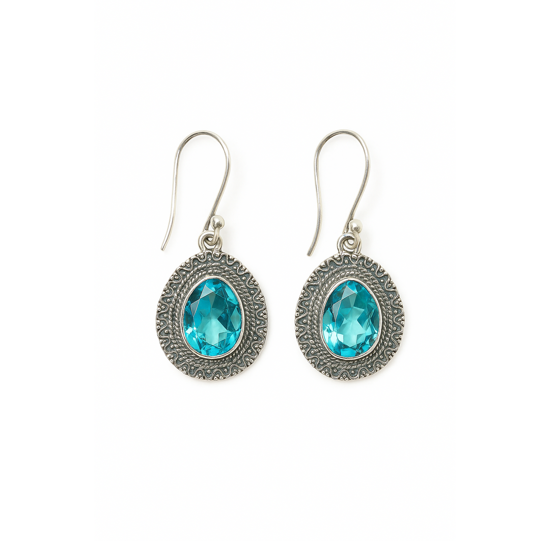 Blue Topaz 925 Silver Oval Earrings