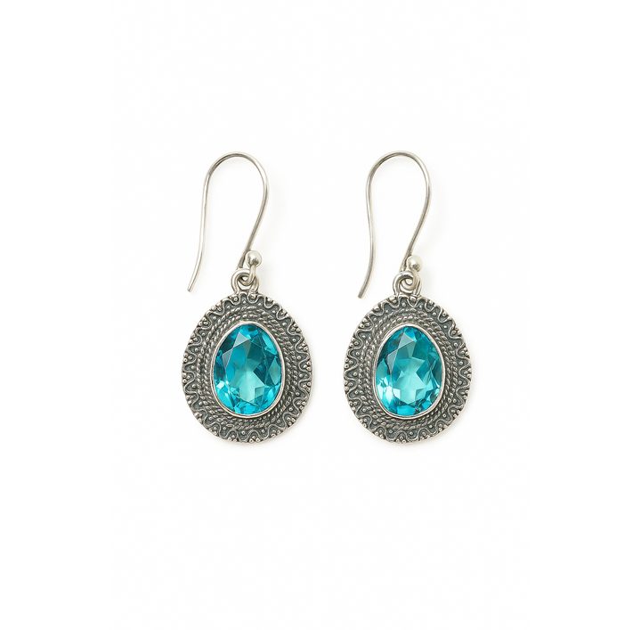 Blue Topaz 925 Silver Oval Earrings